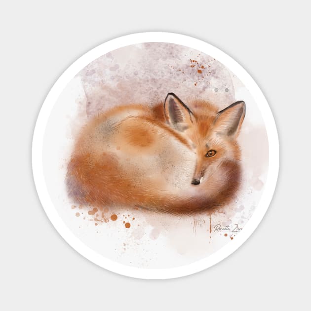 sleepy fox watercolor painting Magnet by RenattaZare